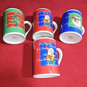 Set of 4 Christmas Holiday Santa Snowman Themed Mugs 10oz Coffee Hot Chocolate
